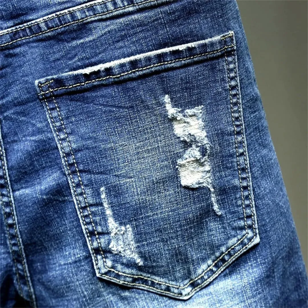 MenS Slim Fit Hole Denim Shorts Knee Length Casual Distressed Wash Casual Jeans Shorts