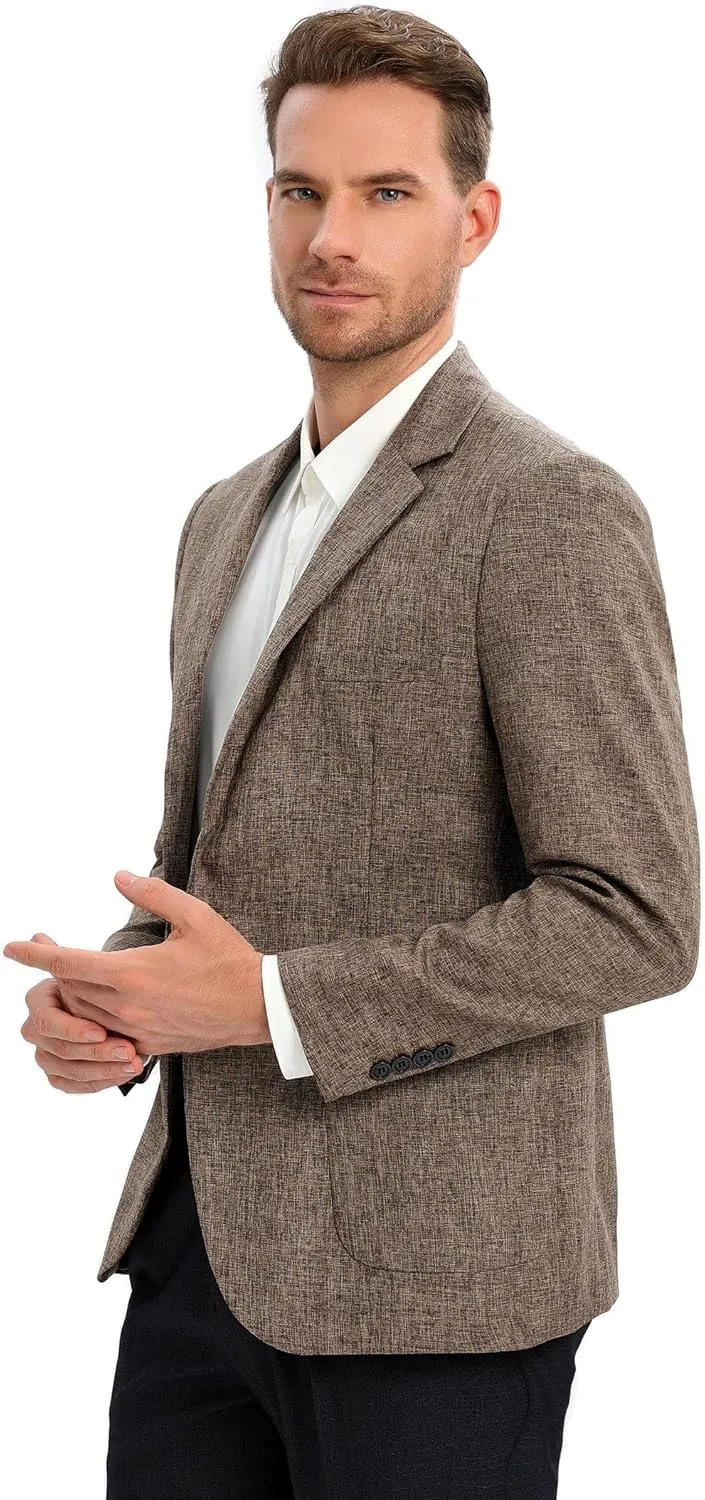 Men's Sport Coats & Blazers Linen Suit Jacket Casual Blazer for Men One Button