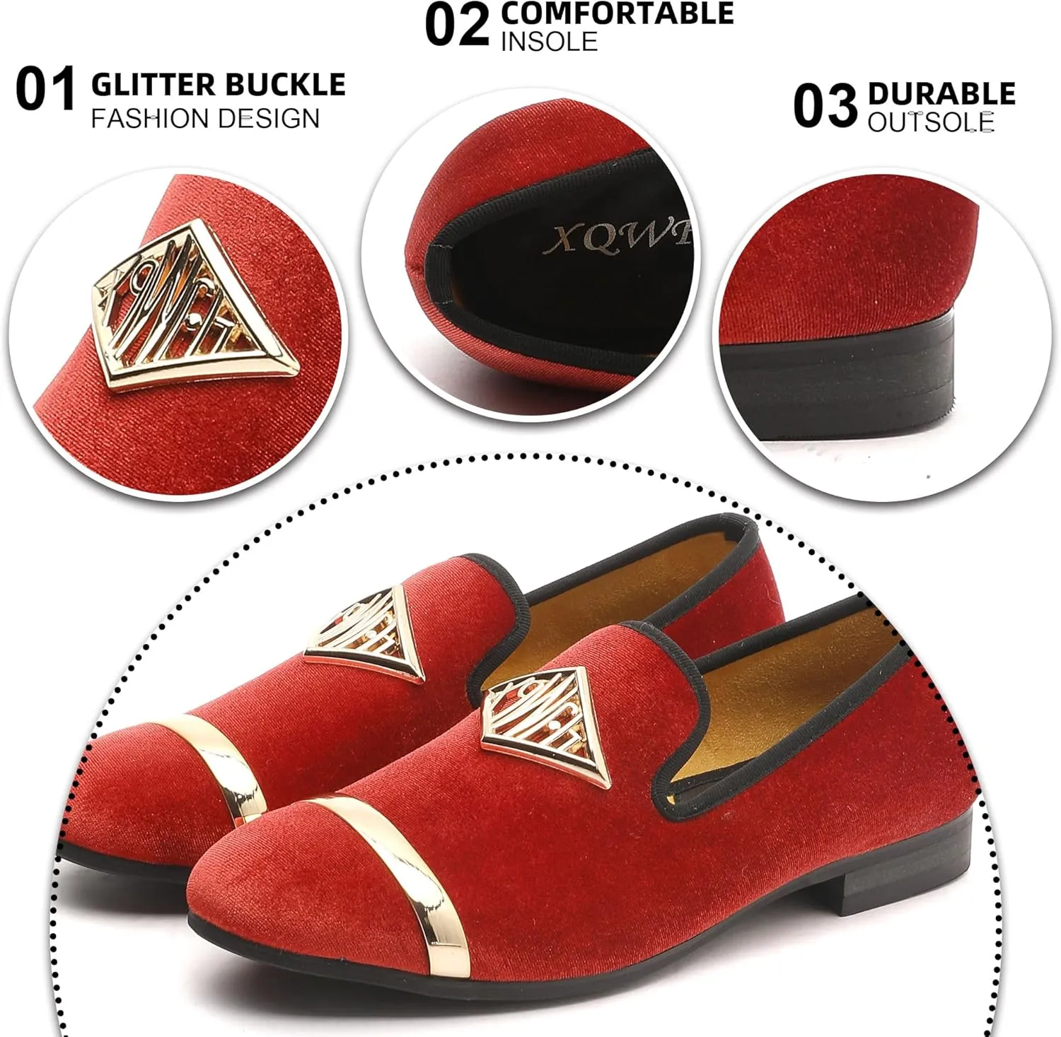 Mens Velvet Loafers Shoes Spiked Dress Shoes with Gold Buckle for Wedding Party Dancing Metallic Slip on Glitter Fashion Prom Shoes