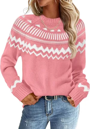 MEROKEETY Women's 2025 Fall Winter Striped Pullover Sweater Trendy Crew Neck Long Sleeve Vintage Color Block Knit Tops