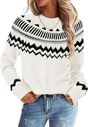 MEROKEETY Women's 2025 Fall Winter Striped Pullover Sweater Trendy Crew Neck Long Sleeve Vintage Color Block Knit Tops