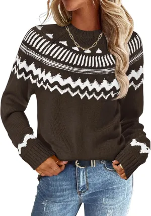 MEROKEETY Women's 2025 Fall Winter Striped Pullover Sweater Trendy Crew Neck Long Sleeve Vintage Color Block Knit Tops