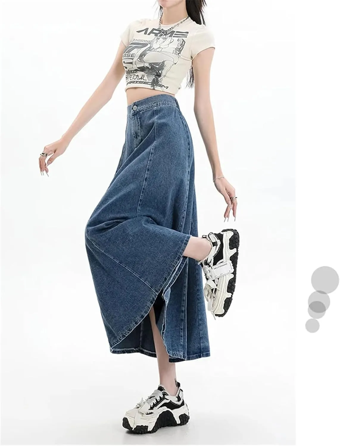 Mid Length A Line Slim Elastic Waist Denim Skirt for Women Fashion Versatile Large Hem Half Skirts