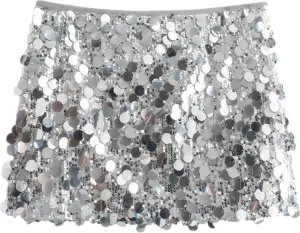 Mini Pleated Skirts for Women, Y2K High Waist Stretchy Tennis Skater A-Line Short Skirt with Shorts Underneath. Silvery