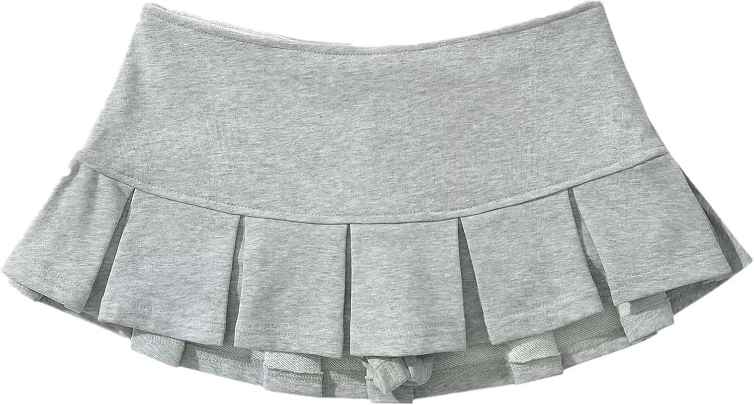 Mini Pleated Skirts for Women, Y2K High Waist Stretchy Tennis Skater A-Line Short Skirt with Shorts Underneath.