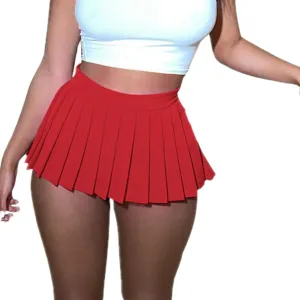 Mini Pleated Skirts for Women, Y2K High Waist Stretchy Tennis Skater A-Line Short Skirt with Shorts Underneath.