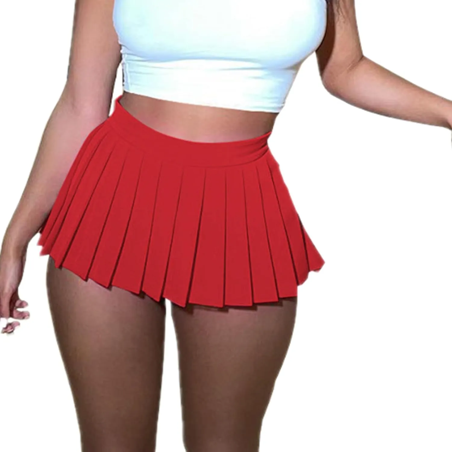 Mini Pleated Skirts for Women, Y2K High Waist Stretchy Tennis Skater A-Line Short Skirt with Shorts Underneath.