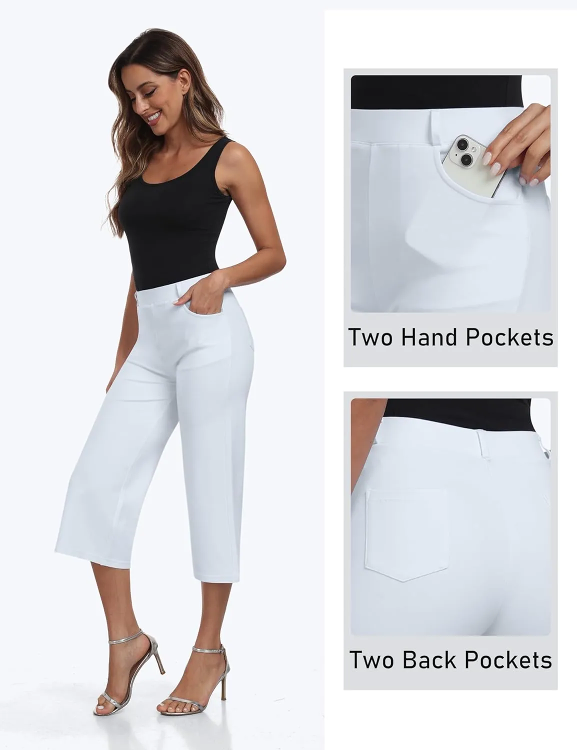 MoFiz Women's Golf Capri Pants Stretch Slim Business Casual Pants Straight Leg Yoga Dress Pants with Pockets Office Slacks