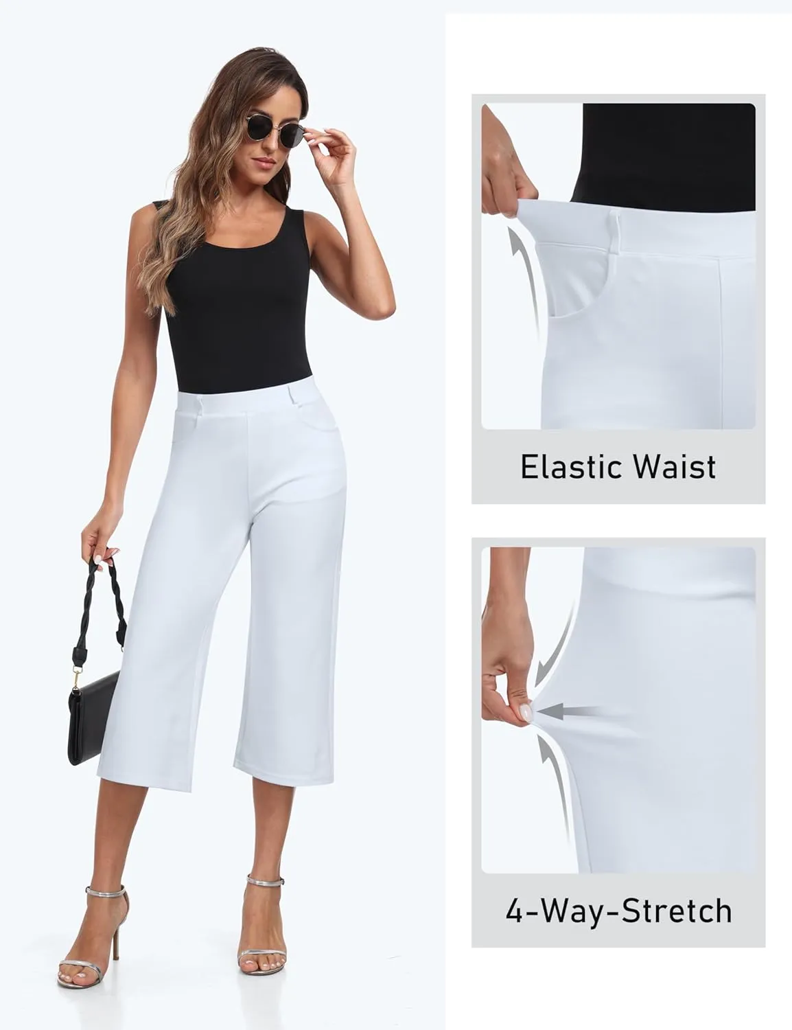 MoFiz Women's Golf Capri Pants Stretch Slim Business Casual Pants Straight Leg Yoga Dress Pants with Pockets Office Slacks