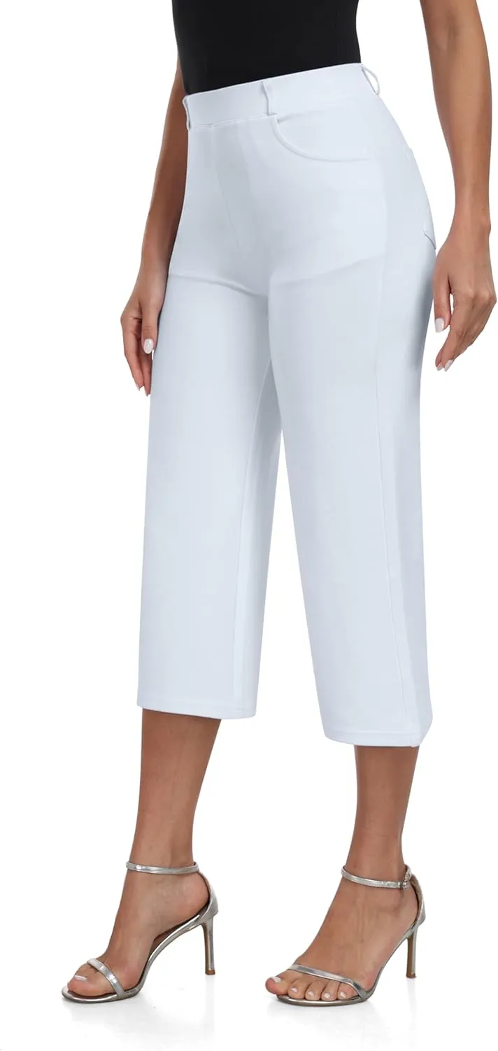 MoFiz Women's Golf Capri Pants Stretch Slim Business Casual Pants Straight Leg Yoga Dress Pants with Pockets Office Slacks