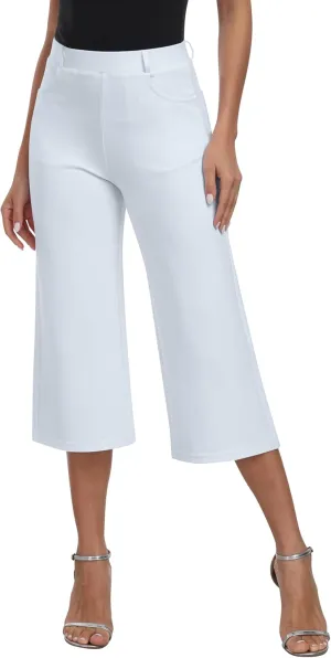 MoFiz Women's Golf Capri Pants Stretch Slim Business Casual Pants Straight Leg Yoga Dress Pants with Pockets Office Slacks