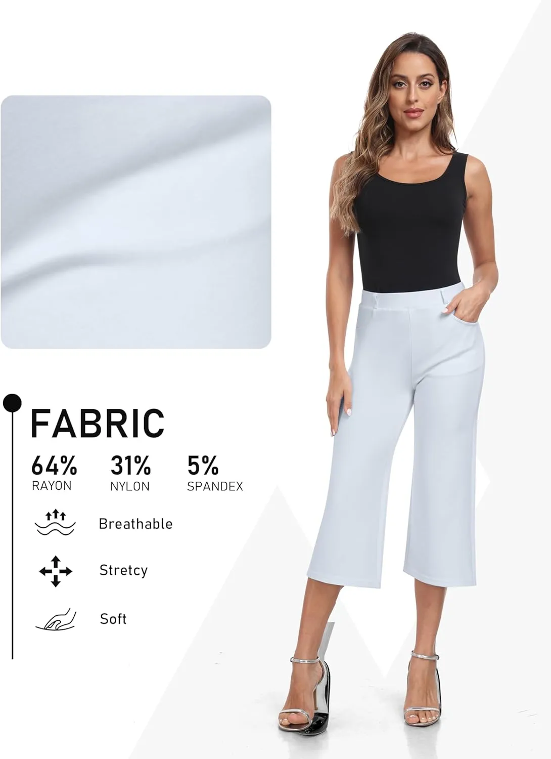 MoFiz Women's Golf Capri Pants Stretch Slim Business Casual Pants Straight Leg Yoga Dress Pants with Pockets Office Slacks