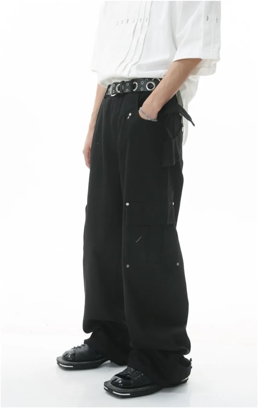 Multi-Pocket Straight Leg Jeans Y2k Retro Trendy Cargo Pants Casual Wide Leg Pants Loose Fit Jeans