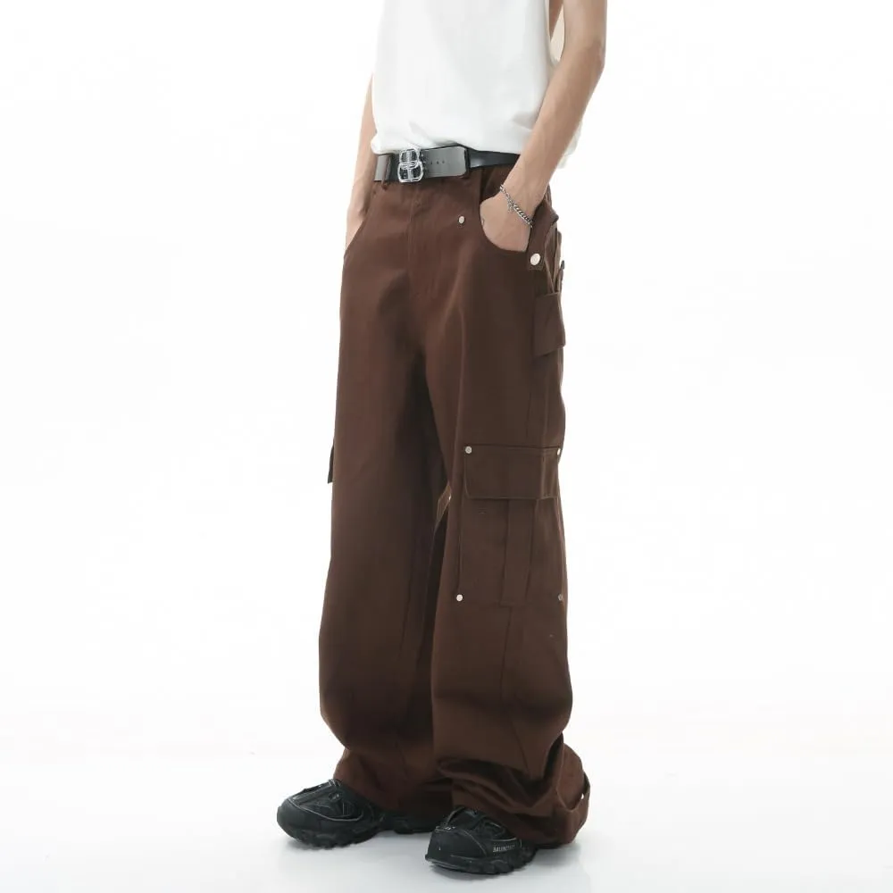 Multi-Pocket Straight Leg Jeans Y2k Retro Trendy Cargo Pants Casual Wide Leg Pants Loose Fit Jeans