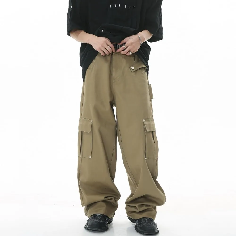 Multi-Pocket Straight Leg Jeans Y2k Retro Trendy Cargo Pants Casual Wide Leg Pants Loose Fit Jeans
