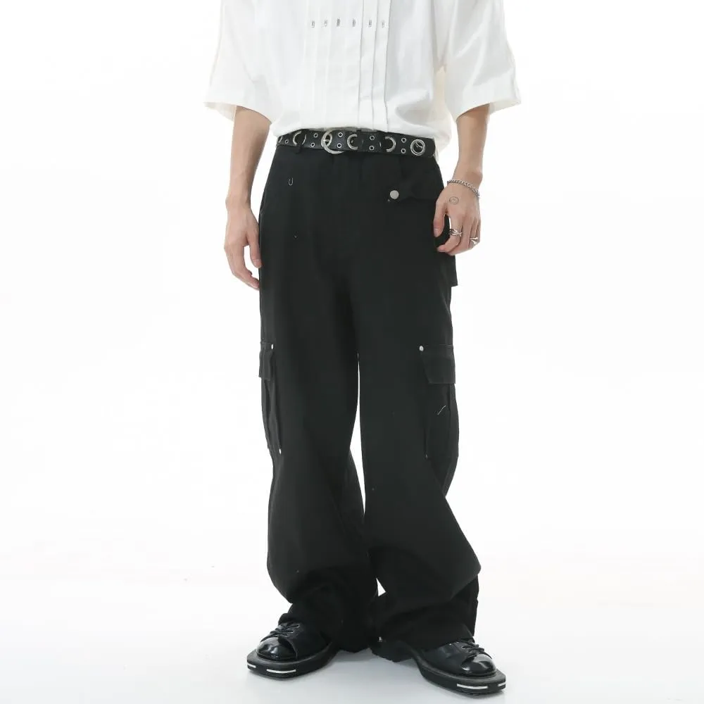 Multi-Pocket Straight Leg Jeans Y2k Retro Trendy Cargo Pants Casual Wide Leg Pants Loose Fit Jeans