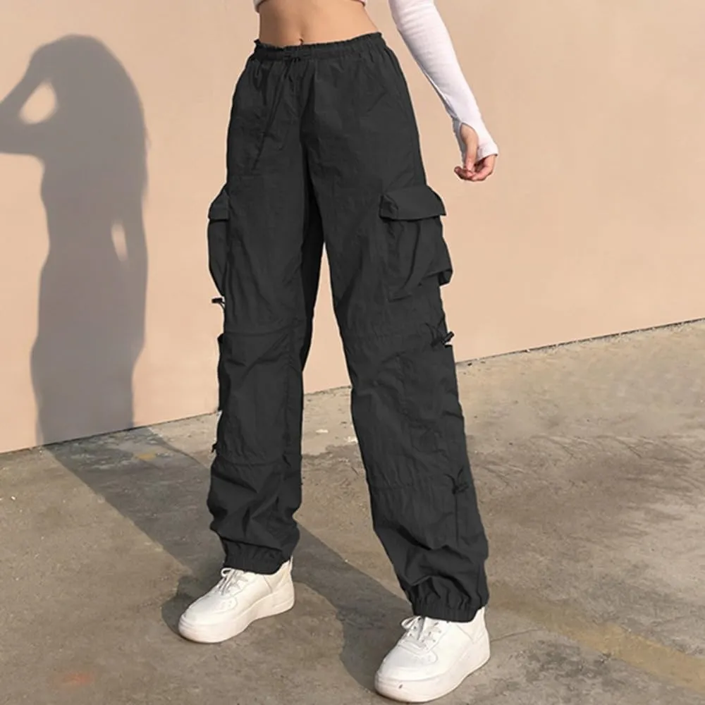 Multi-Pocket Straight Leg Y2k Retro Streetwear Pants Trendy Cargo Pants Drawstring Pants