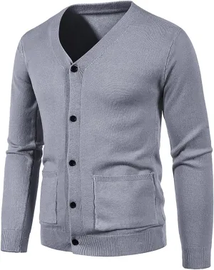 Muscularfit Mens Cardigan Sweaters with Buttons Warm V Neck Solid Long Sleeve Sweater Slim Fit Lightweight Knit Pullover Coat
