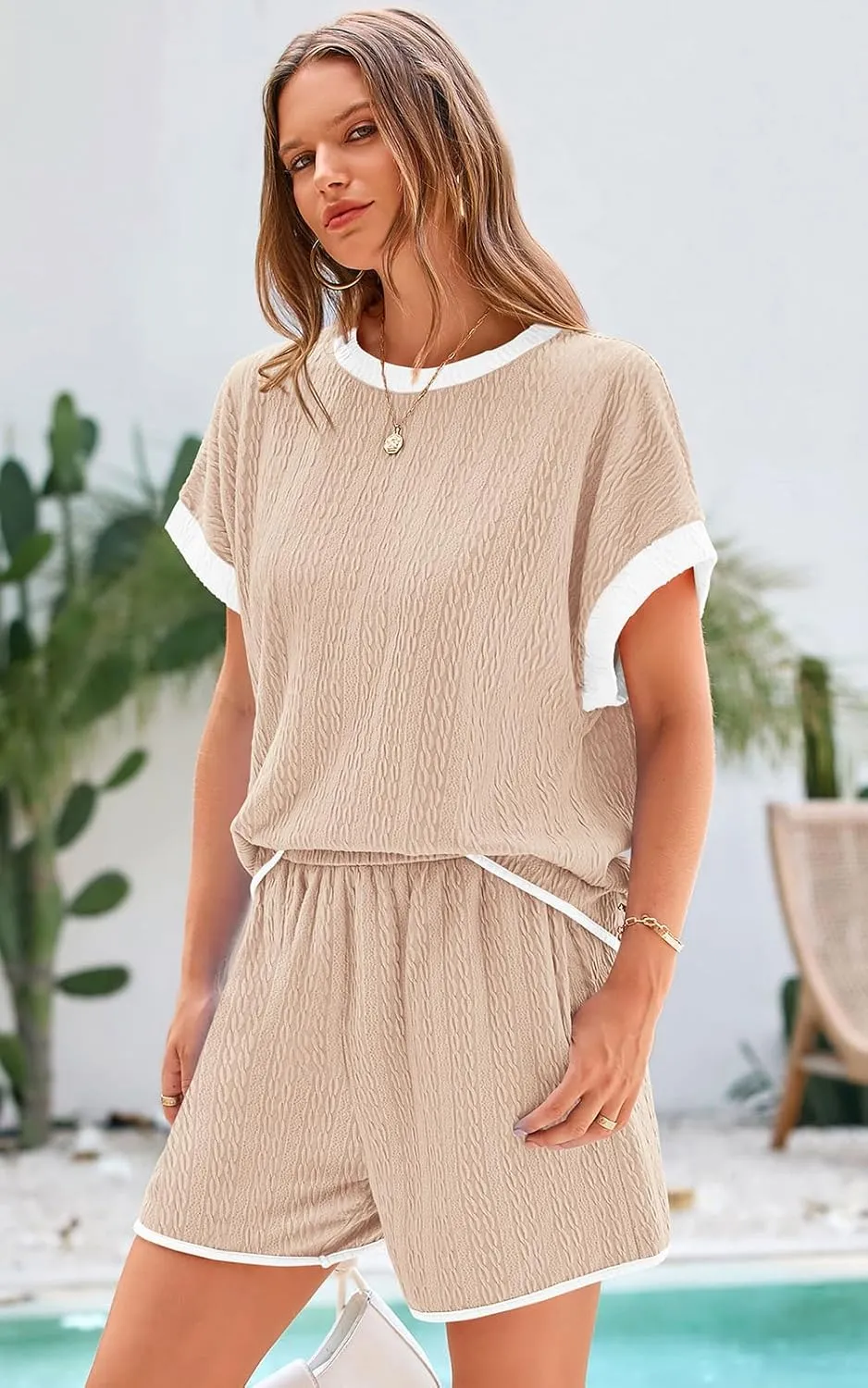 NALANISA Women's 2 Piece Shorts Set Casual Summer Knit Short Sleeve Pullover Tops Matching Shorts Lounge Travel Outfits 2025