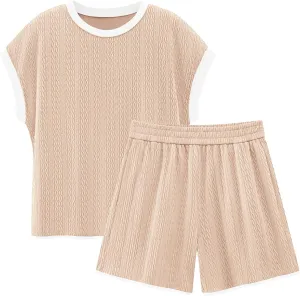 NALANISA Women's 2 Piece Shorts Set Casual Summer Knit Short Sleeve Pullover Tops Matching Shorts Lounge Travel Outfits 2025