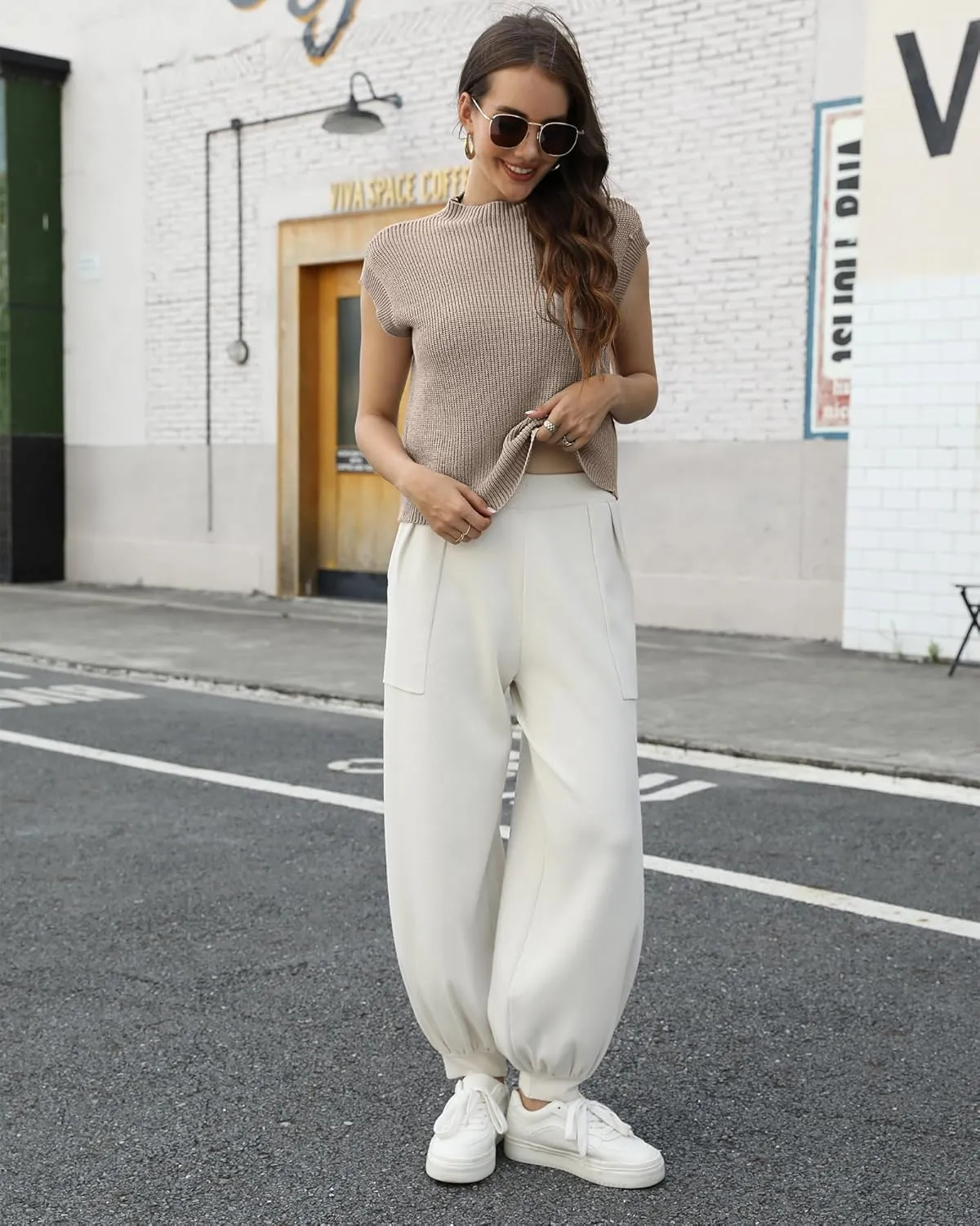 NANYUAYA Two Piece Outfits Sweater Sets for Women Lounge Sets Knit Pullover Tops and High Waisted Pants Fashion Loungewear
