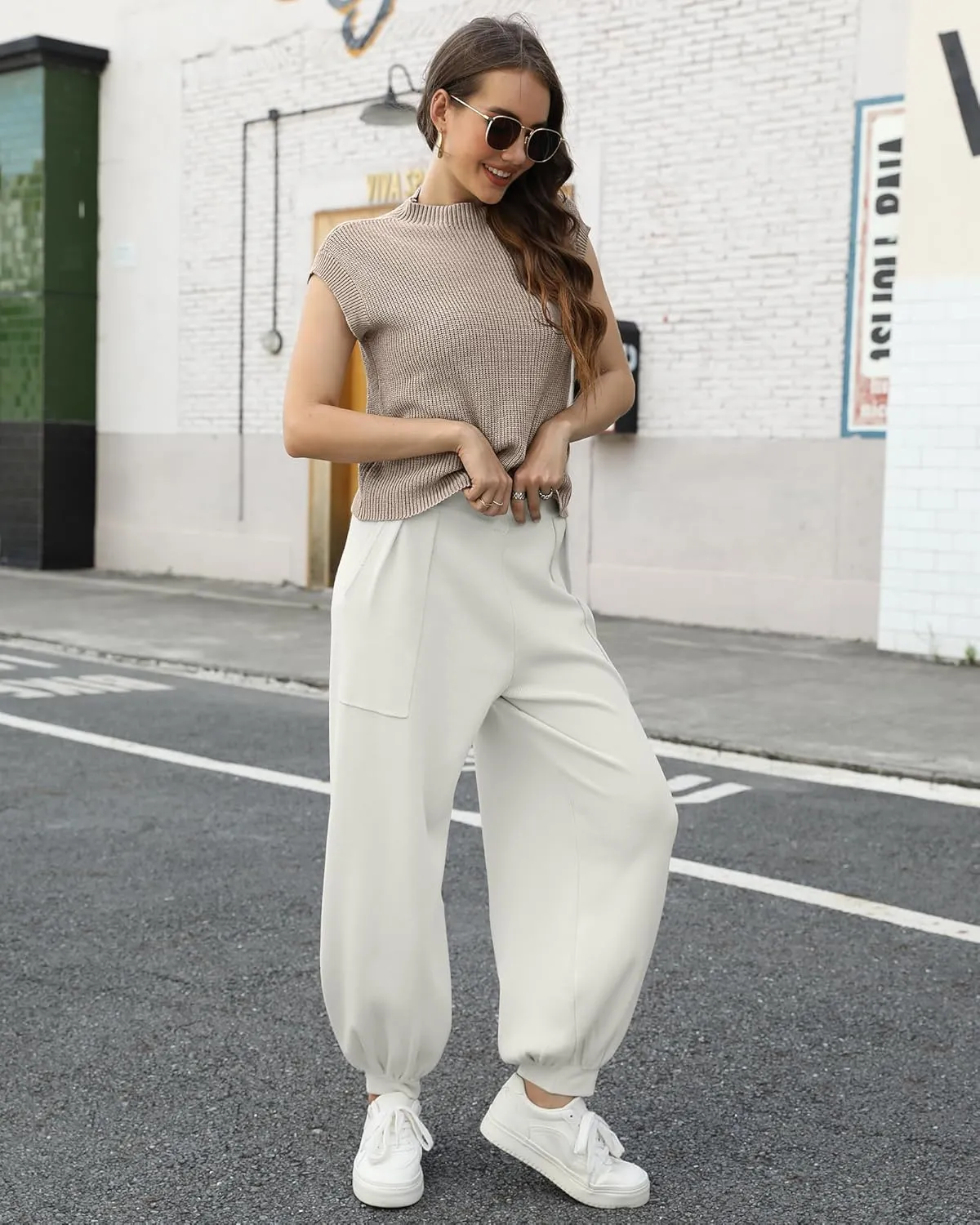 NANYUAYA Two Piece Outfits Sweater Sets for Women Lounge Sets Knit Pullover Tops and High Waisted Pants Fashion Loungewear