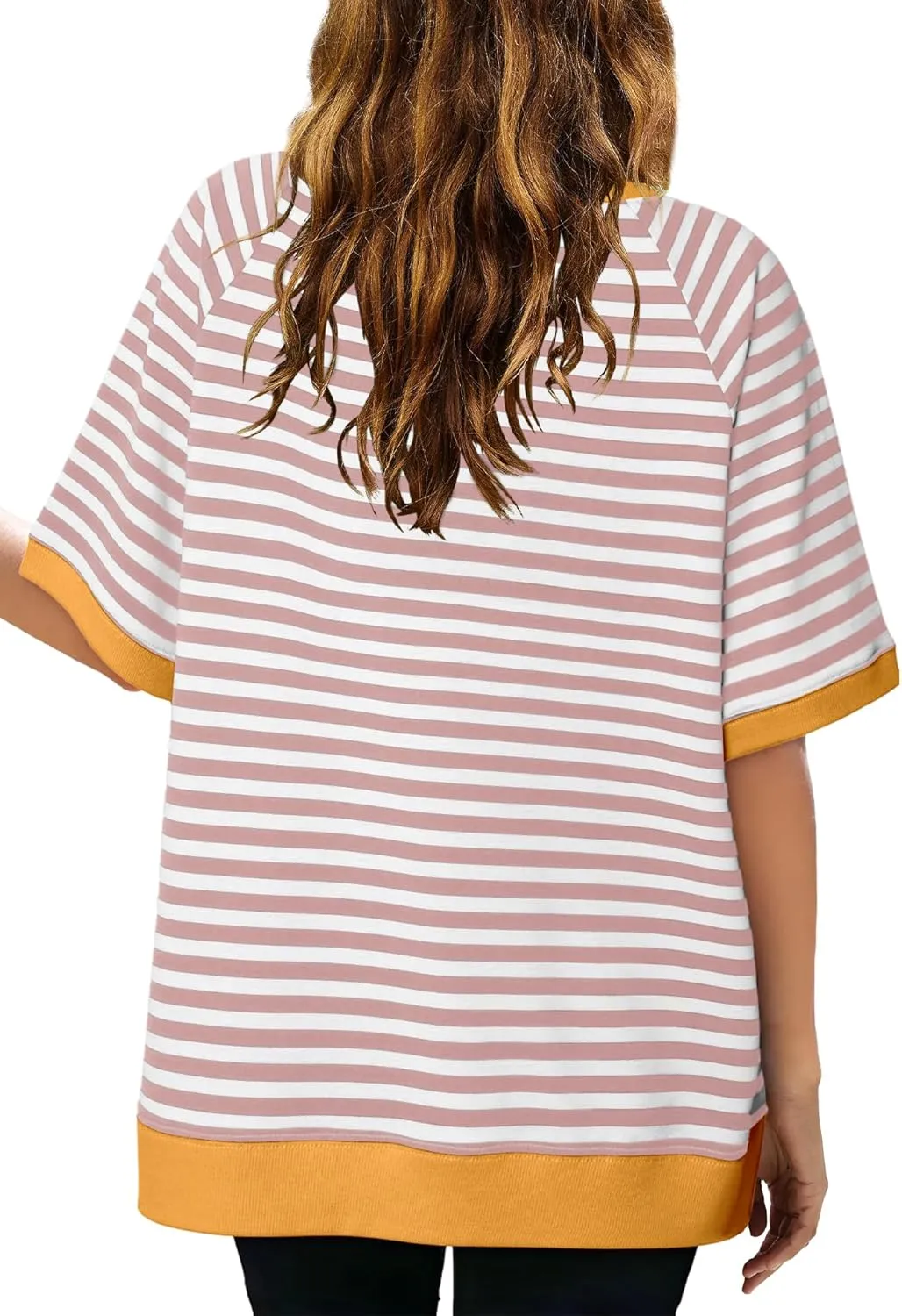 Nirovien Womens Striped Short Sleeve Tshirt Oversized Crewneck Shirt Color Block Tee Shirts Summer Tunic Tops