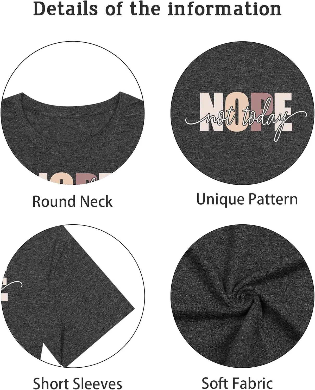 Nope Not Today T Shirts for Women Funny Graphic Letter Print Shirt Cute Casual Saying Tee Tops