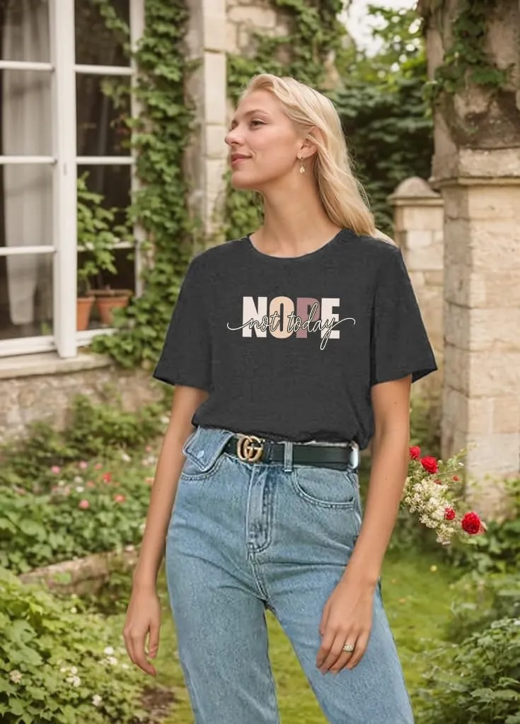 Nope Not Today T Shirts for Women Funny Graphic Letter Print Shirt Cute Casual Saying Tee Tops