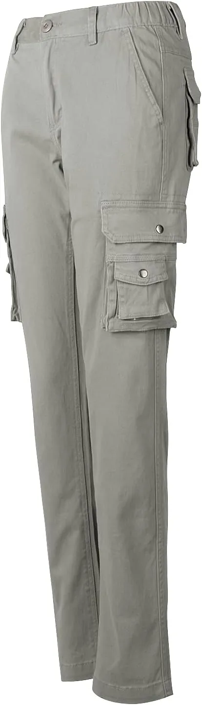 OCHENTA Women's Cotton Stretch Casual Cargo Pants Como Combat Straight Leg with Multi Pockets