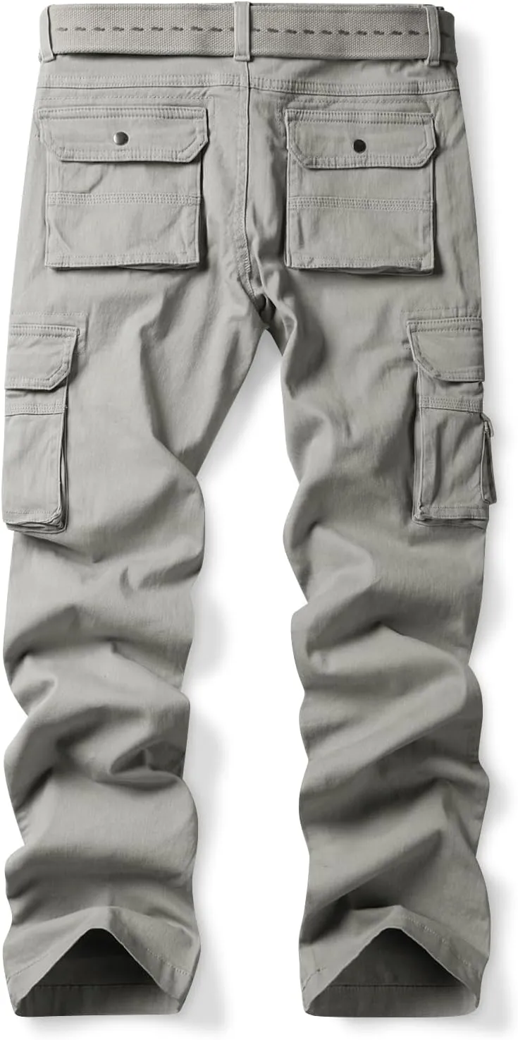 OCHENTA Women's Cotton Stretch Casual Cargo Pants Como Combat Straight Leg with Multi Pockets