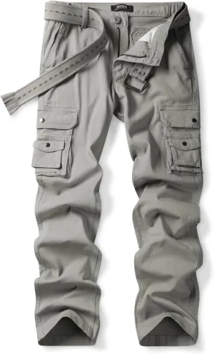 OCHENTA Women's Cotton Stretch Casual Cargo Pants Como Combat Straight Leg with Multi Pockets