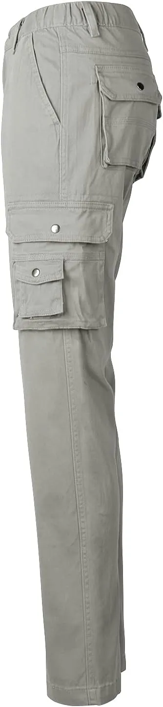 OCHENTA Women's Cotton Stretch Casual Cargo Pants Como Combat Straight Leg with Multi Pockets