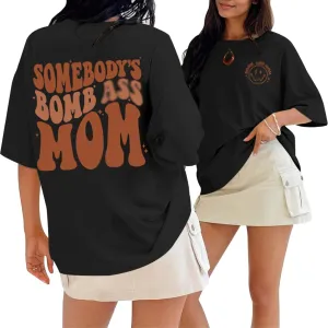 Oversized Mama Shirts for Women Funny Mom Letter Printed Tshirts Mom Life Graphic Tees Shirt Cute Casual Summer Top