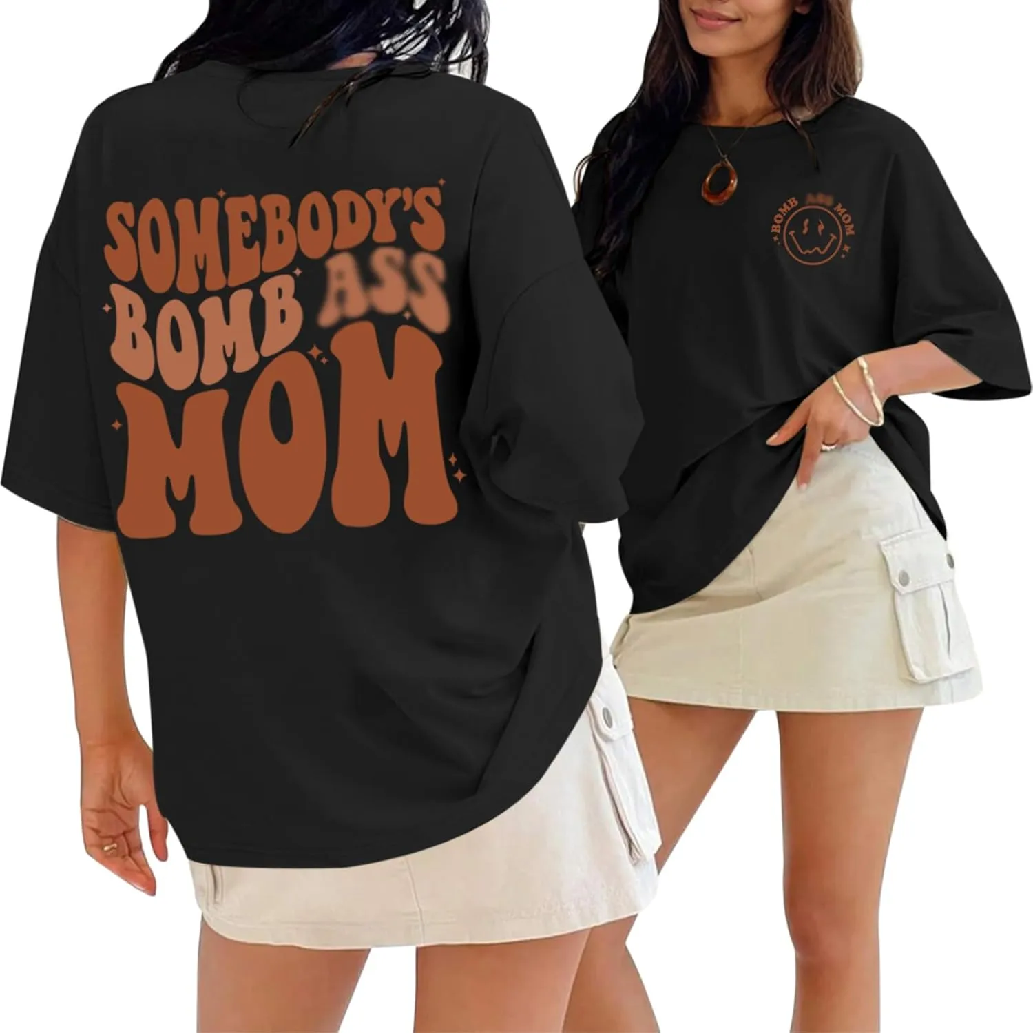 Oversized Mama Shirts for Women Funny Mom Letter Printed Tshirts Mom Life Graphic Tees Shirt Cute Casual Summer Top