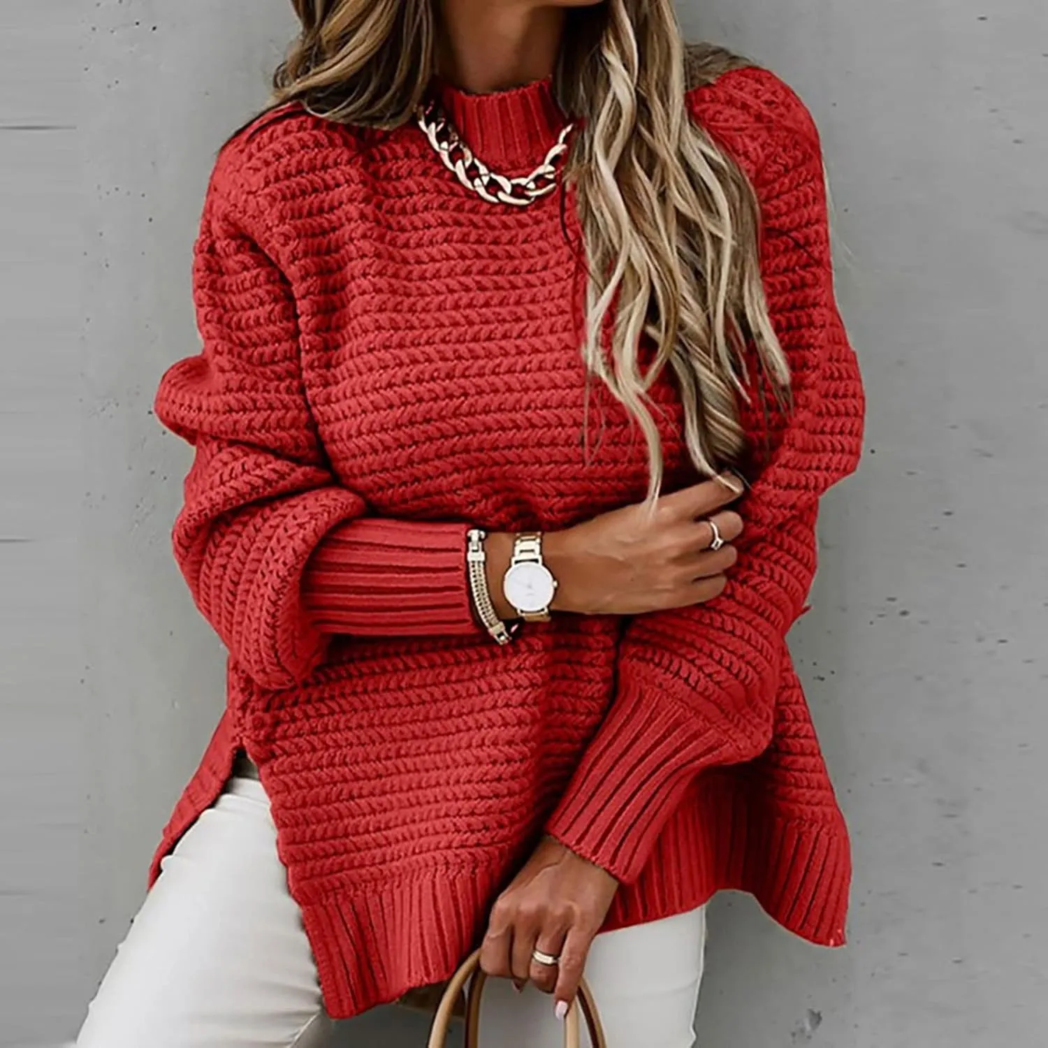Oversized Turtleneck Sweaters for Womens Chunky Kint High Neck Pullover Tops Trendy Fall Winter Loose Sweater Shirts