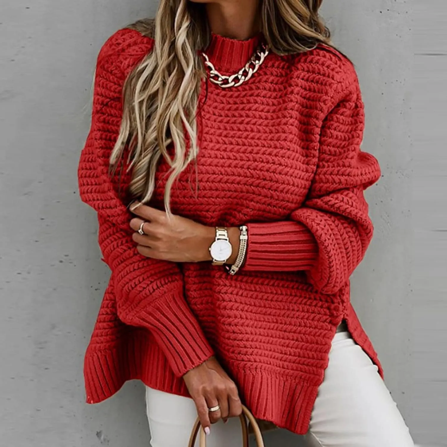 Oversized Turtleneck Sweaters for Womens Chunky Kint High Neck Pullover Tops Trendy Fall Winter Loose Sweater Shirts