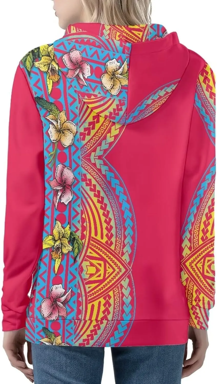 Pacific Island Art Tribal Zip Up Hoodie for Women Casual Polynesian Samoan Traditional Hooded Sweatshirt Jacket