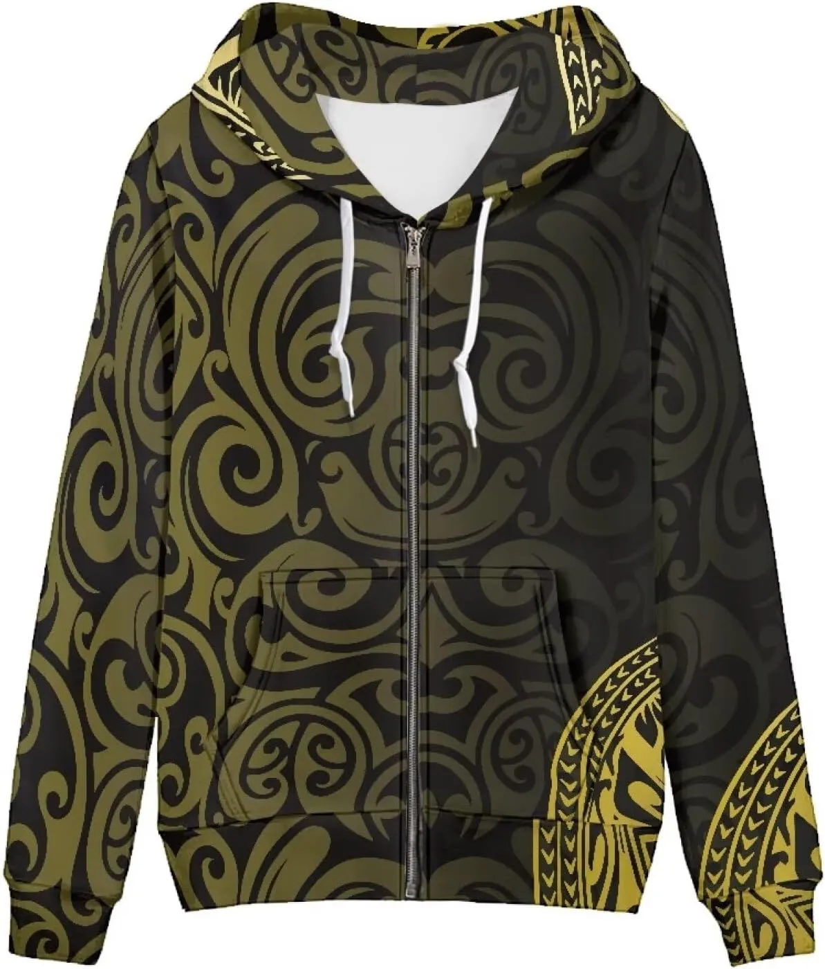 Pacific Island Art Tribal Zip Up Hoodie for Women Casual Polynesian Samoan Traditional Hooded Sweatshirt Jacket