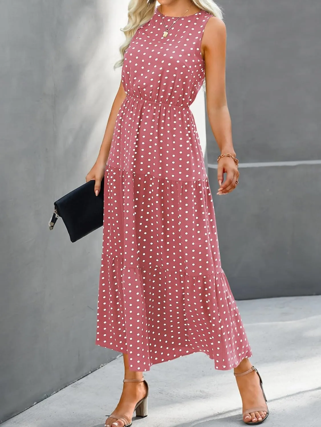 PerZeal Women's Summer Dress Sleeveless Crewneck Tiered Ruffle Floral Dress Flowy Beach Sundress Long Maxi Dresses