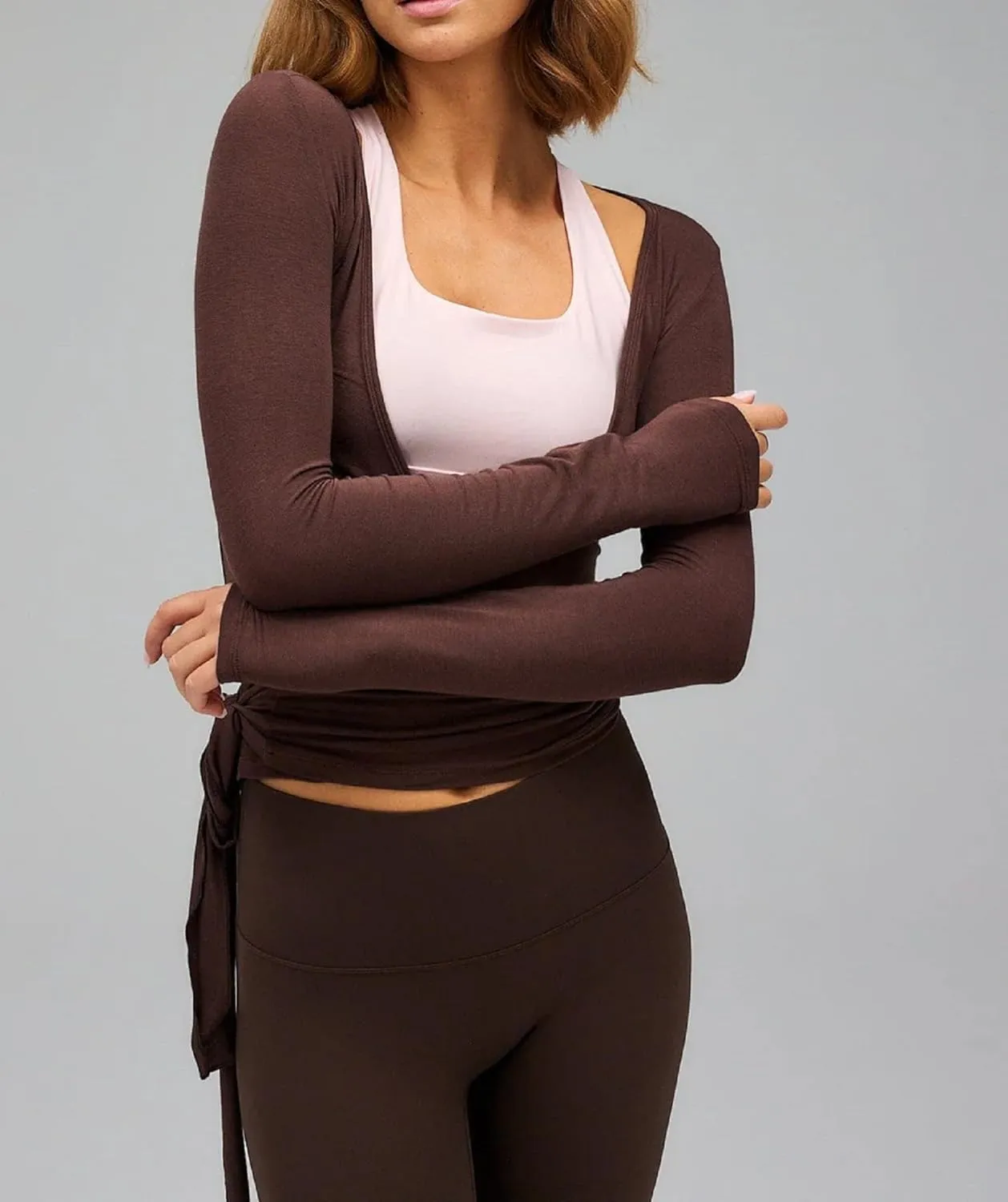 Pilates Ballet Wrap Tops for Women Y2K Long Sleeve Tie Front Yoga Shirts Slim Fit V Neck Bandage Workout Tops
