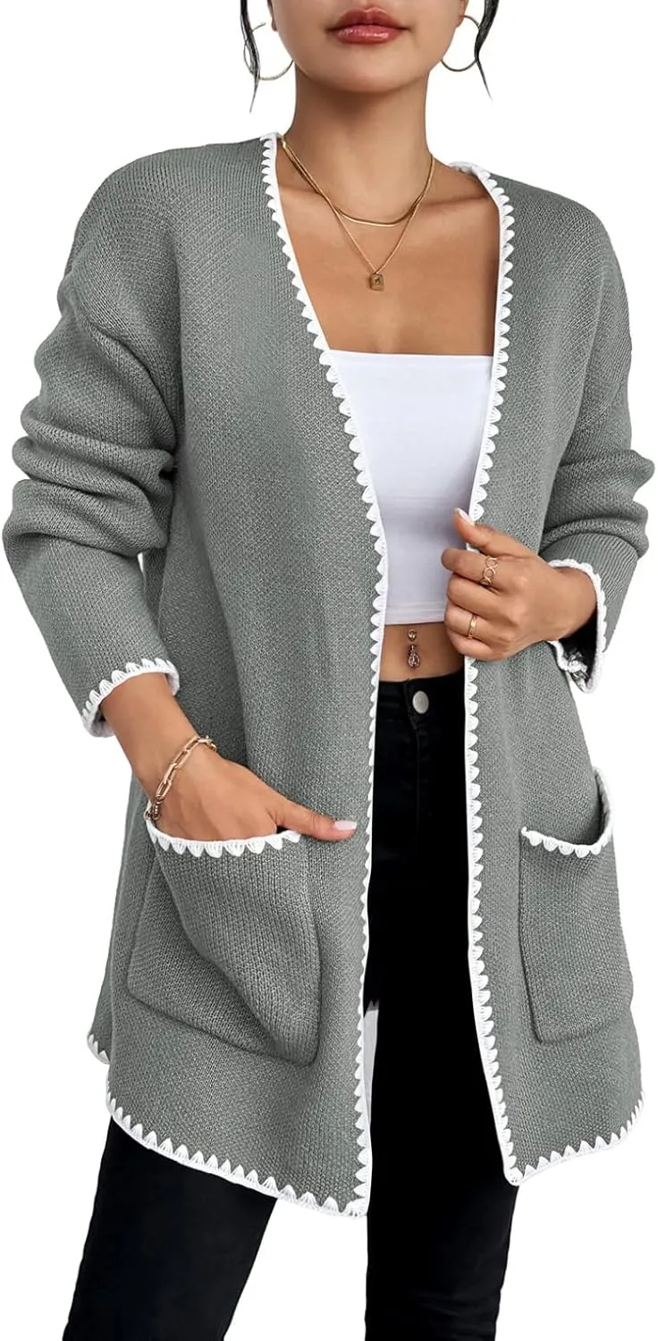 Pink Queen Oversized Long Cardigan for Women Trendy Fall Casual Open Front Long Sleeve Chunky Sweater Coat Outerwear