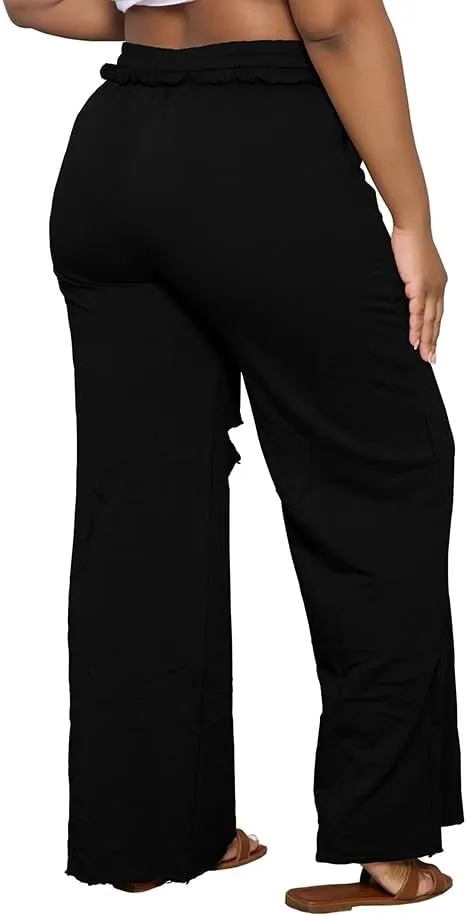 PINSV Wide Leg Pants for Women Drawstring Baggy Casual Sweatpants