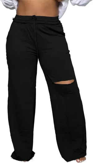 PINSV Wide Leg Pants for Women Drawstring Baggy Casual Sweatpants