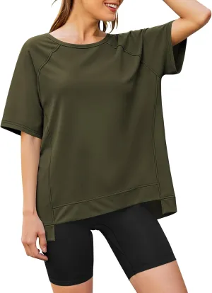 Poetsky Oversized T Shirts for Women Crew Neck Short Sleeve Summer Tops Loose Casual High Low Blouses