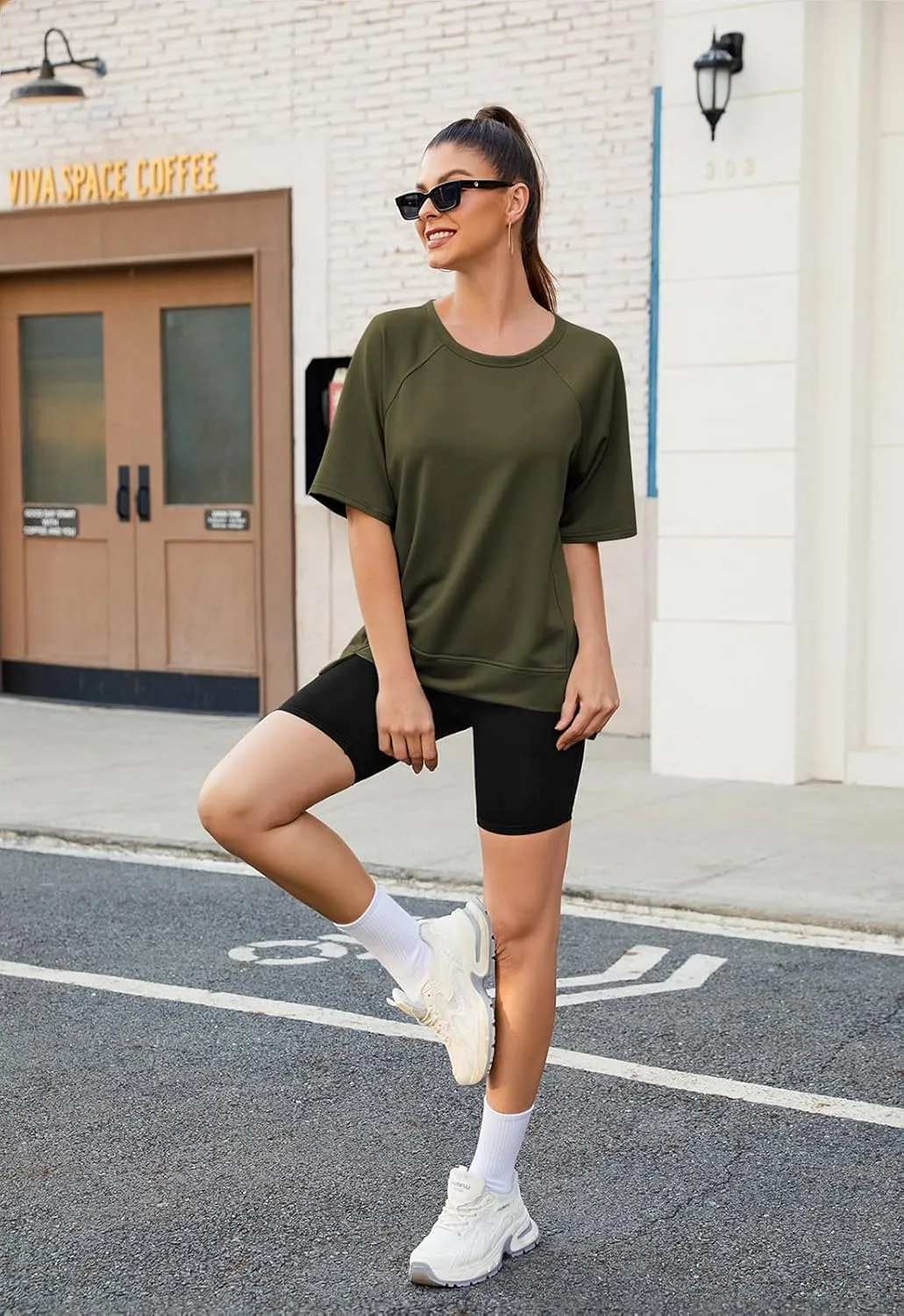 Poetsky Oversized T Shirts for Women Crew Neck Short Sleeve Summer Tops Loose Casual High Low Blouses