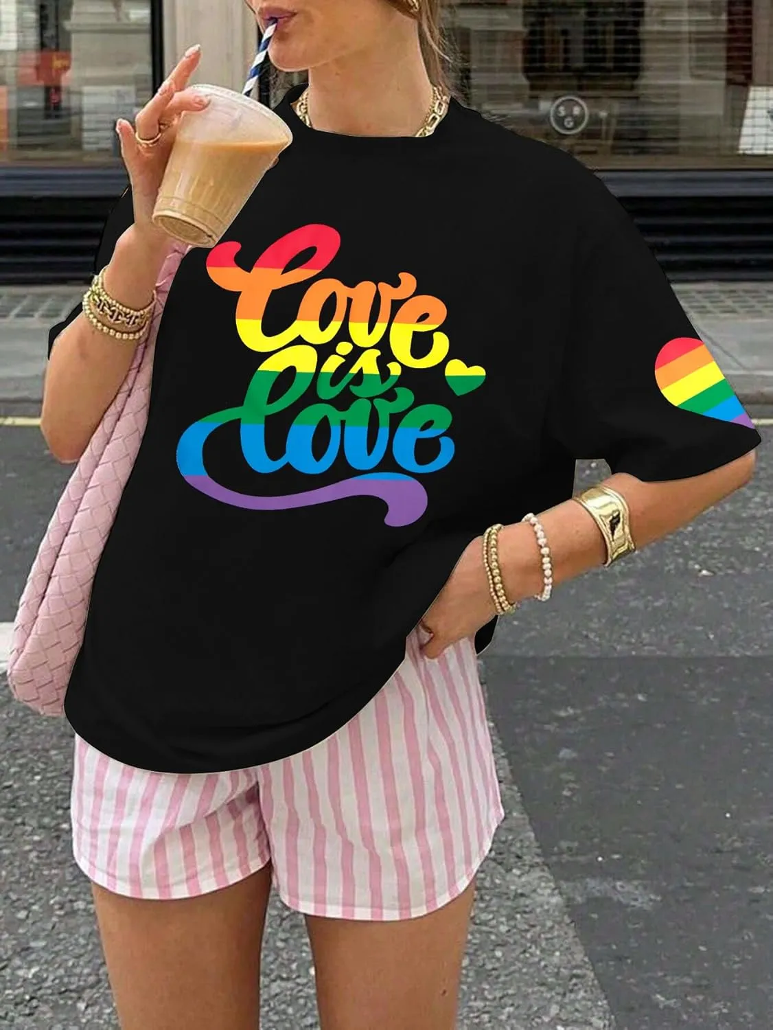 Pride Shirts for Women Love is Love Tshirt LGBTQ Gay Pride Tee Shirt Oversized Graphic Short Sleeve Tops