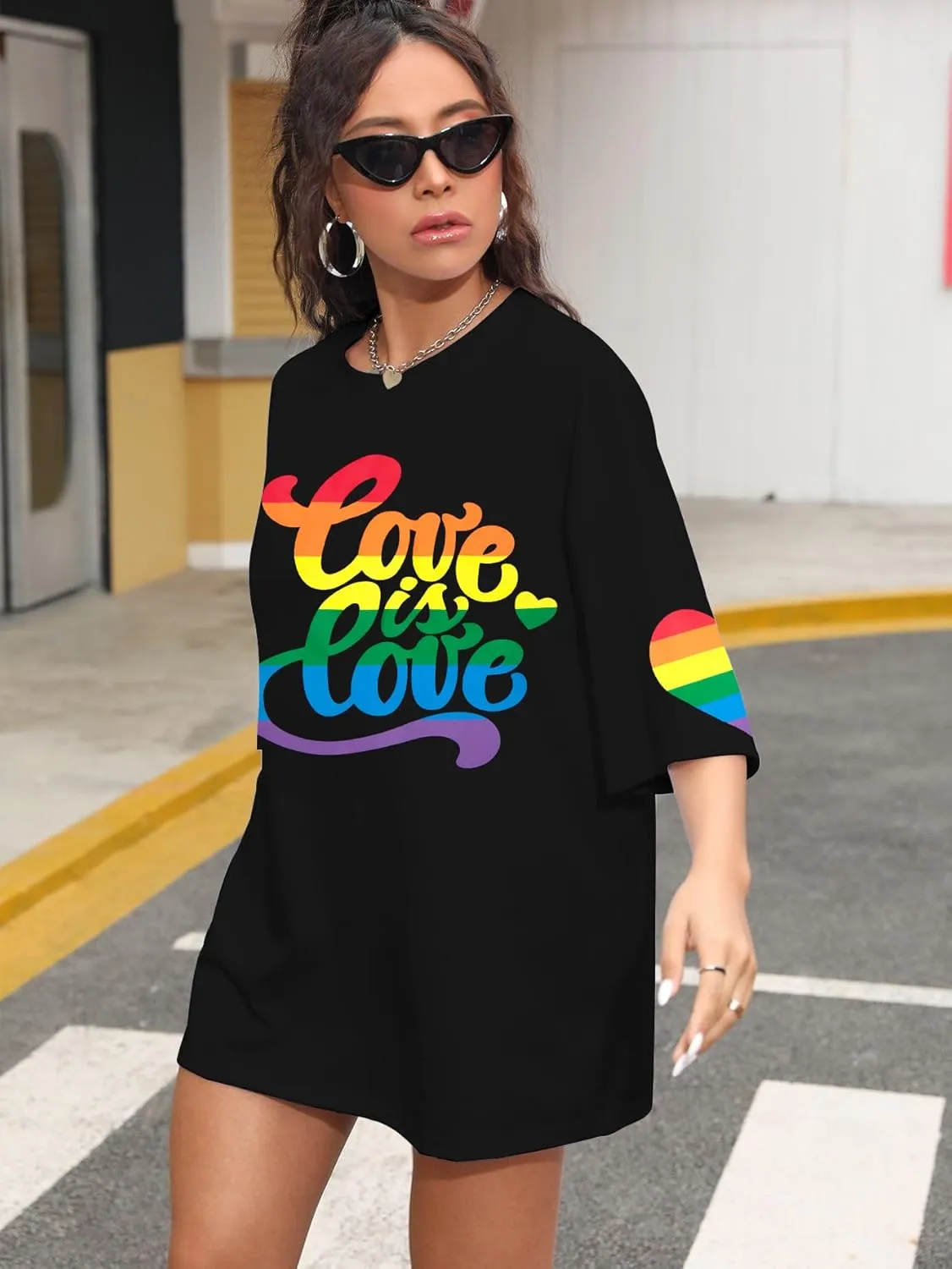 Pride Shirts for Women Love is Love Tshirt LGBTQ Gay Pride Tee Shirt Oversized Graphic Short Sleeve Tops