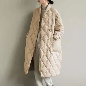 Puffer Jacket Womens Long Winter Long Sleeve Button with Pocket down Coats Casual Loose Lightweight Padded Outerwear