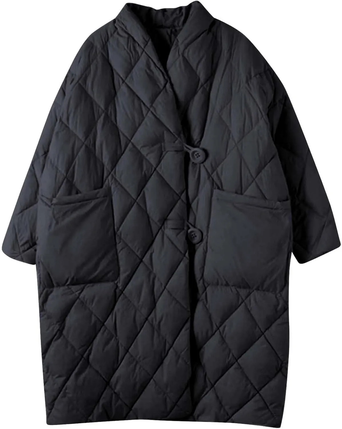 Puffer Jacket Womens Long Winter Long Sleeve Button with Pocket down Coats Casual Loose Lightweight Padded Outerwear